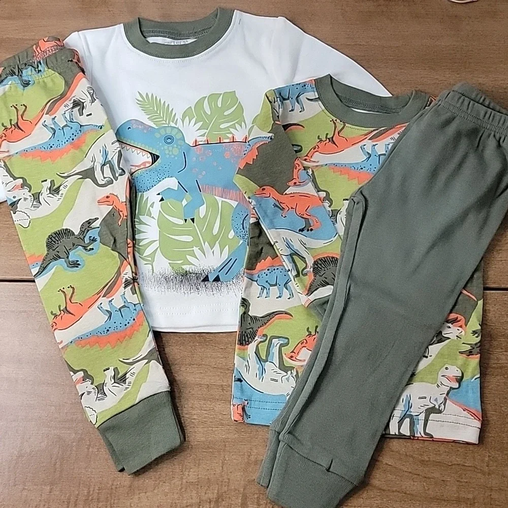 Carters Kids 4 Piece Pajama Set‎ 12M Dinosaur Print Cotton Sleepwear 1P842710